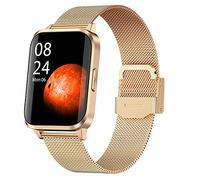 QIXIAOCYB Smart Watch Fitness Tracker with Body Temperature Thermometer Heart Rate Sleep Monitor IP67 Waterproof Touch Screen for Women Men (Color : Gold)