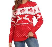 QIXING Christmas Jumper for Women, Red Snowflake & Reindeer, S