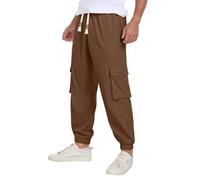 QIXING Mens Corduroy Trousers Baggy Casual Cotton Cargo Trousers for Men UK Drawstring Elastic Waist Sweatpants Relaxed Fit Joggers with 5 Pockets (Brown, M)
