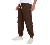 QIXING Mens Corduroy Trousers Baggy Casual Cotton Cargo Trousers for Men UK Drawstring Elastic Waist Sweatpants Relaxed Fit Joggers with 5 Pockets (Camel, XXL)