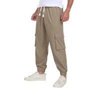 QIXING Mens Corduroy Trousers Baggy Casual Cotton Cargo Trousers for Men UK Drawstring Elastic Waist Sweatpants Relaxed Fit Joggers with 5 Pockets (Khaki, M)