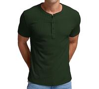 QIXING Men's Henley T-Shirts Short Sleeve Summer Tshirt Classic Slim Fit Stretch Casual Shirt with Front Placket (Dark Green, XL)
