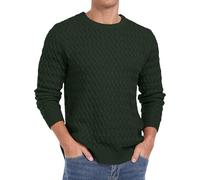 QIXING Men's Jumper Crew Neck Cable Knit Jumpers for Men UK Long Sleeve Casual Twist Patterned Pullover Sweater (Dark Green, XL)