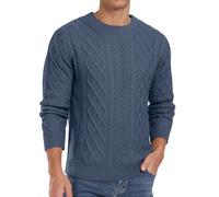 QIXING Men's Jumpers Cable Knit Crew Neck Long Sleeve Thick Sweaters for Men UK Fisherman Textured Soft Knit Casual Pullover (C Denim Blue, 2XL)