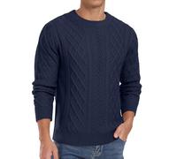 QIXING Men's Jumpers Cable Knit Crew Neck Long Sleeve Thick Sweaters for Men UK Fisherman Textured Soft Knit Casual Pullover (C Navy Blue, S)