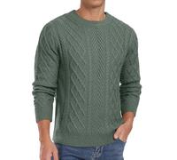 QIXING Men's Jumpers Cable Knit Crew Neck Long Sleeve Thick Sweaters for Men UK Fisherman Textured Soft Knit Casual Pullover (VG Green, L)