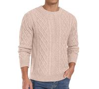 QIXING Men's Jumpers Cable Knit Crew Neck Long Sleeve Thick Sweaters for Men UK Fisherman Textured Soft Knit Casual Pullover (VG Khaki, 2XL)