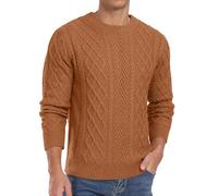 QIXING Men's Jumpers Cable Knit Crew Neck Long Sleeve Thick Sweaters for Men UK Fisherman Textured Soft Knit Casual Pullover (VG Brown, 2XL)