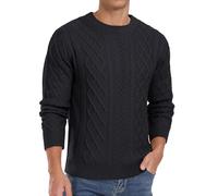 QIXING Men's Jumpers Cable Knit Crew Neck Long Sleeve Thick Sweaters for Men UK Fisherman Textured Soft Knit Casual Pullover (C Black, XL)