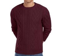QIXING Men's Jumpers Fisherman Textured Cable Knit Crew Neck Jumper for Men UK Casual Long Sleeve Sweaters Soft Knitted Pullover Tops with Ribbed Edge(Wine Red, M)