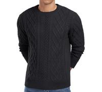 QIXING Men's Jumpers Fisherman Textured Cable Knit Crew Neck Jumper for Men UK Casual Long Sleeve Sweaters Soft Knitted Pullover Tops with Ribbed Edge(Black, L)