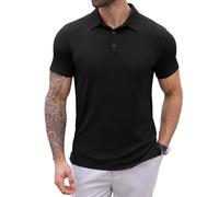 QIXING Mens Polo Shirts Short Sleeve Breathable Quick Dry Golf Shirts Summer Casual Work Knit Stretch Tops for Men Adult UK(Black, 2XL)
