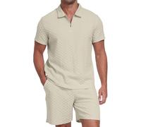 QIXING Mens Shorts and T Shirts Sets 2 Piece Summer Co Ord Outfits 1/4 Zip Polo Collar Shirt Casual Holiday Wear