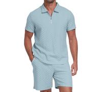 QIXING Mens Shorts and T Shirts Sets 2 Piece Summer Co Ord Outfits 1/4 Zip Polo Collar Shirt Casual Holiday Wear