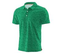 QIXING Men's St Patricks Day Polo Shirt Irish Guinness Shamrock Green Short Sleeve Golf Top Paddys Day Clothing(Green Flower, XL)