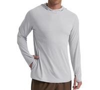 QIXING Men's UPF 50+ Sun Protection Hoodie | Lightweight UV Shirt for Fishing, Hiking & Outdoor Sports | Long Sleeve Rash Guard with Thumb Holes(Gray,XXL)