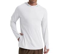 QIXING Men's UPF 50+ Sun Protection Hoodie | Lightweight UV Shirt for Fishing, Hiking & Outdoor Sports | Long Sleeve Rash Guard with Thumb Holes(White,XL)