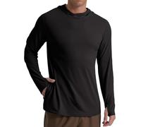 QIXING Men's UPF 50+ Sun Protection Hoodie | Lightweight UV Shirt for Fishing, Hiking & Outdoor Sports | Long Sleeve Rash Guard with Thumb Holes(Black,L)