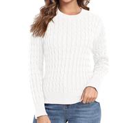 QIXING Women's Cable Knit Jumper Cosy Long Sleeve Round Neck Pullover Casual Sweater Tops for Ladies UK(White, L)