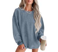 QIXING Womens Corduroy Oversized Jumper Crew Neck Sweatshirt Long Sleeve | Dropped shoulders and ribbed trims give a relaxed, slouchy fit. Soft corduroy texture layers easily for cooler days