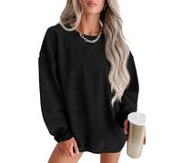 QIXING Womens Corduroy Oversized Jumper Crew Neck Sweatshirt Long Sleeve | Dropped shoulders and ribbed trims give a relaxed, slouchy fit. Soft corduroy texture layers easily for cooler days