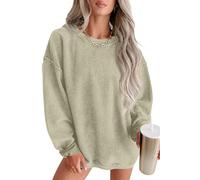 QIXING Womens Corduroy Oversized Jumper Crew Neck Sweatshirt Long Sleeve | Dropped shoulders and ribbed trims give a relaxed, slouchy fit. Soft corduroy texture layers easily for cooler days