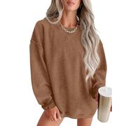 QIXING Womens Corduroy Oversized Jumper Crew Neck Sweatshirt Long Sleeve | Dropped shoulders and ribbed trims give a relaxed, slouchy fit. Soft corduroy texture layers easily for cooler days