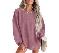 QIXING Womens Corduroy Oversized Jumper Crew Neck Sweatshirt Long Sleeve | Dropped shoulders and ribbed trims give a relaxed, slouchy fit. Soft corduroy texture layers easily for cooler days
