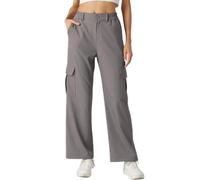 QIXING Women's High Waisted Wide Leg Cargo Trousers Streetwear Stretch Elastic Waist Lightweight Flowy Versatile Work & Casual Trousers with 4 Pockets (Blue Gray, L)