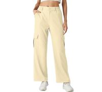 QIXING Women's High Waisted Wide Leg Cargo Trousers Streetwear Stretch Elastic Waist Lightweight Flowy Versatile Work & Casual Trousers with 4 Pockets (Beige, XXL)