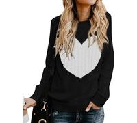 QIXING Women's Jumper Heart-Shaped Cable Knit Winter Sweater Round Neck Long Sleeve Valentine's Day Pullover for Mother Girlfriend (Black-White, XL)