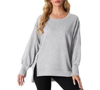 QIXING Women's Oversized Sweatshirt Crewneck Cotton Jumper Long Sleeve Pullover Tops Fall Fashion Outfits 2024 High Low Asymmetric Hem with Side Split (Rock Gray,2XL)