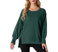 QIXING Women's Oversized Sweatshirt Crewneck Cotton Jumper Long Sleeve Pullover Tops Fall Fashion Outfits 2024 High Low Asymmetric Hem with Side Split (Forest Green,L)