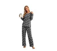 QIXING Women's Pajama Sets Long Sleeve 2 Piece Pjs for Women Sets Lounge Wear with Pockets (Black Silver Rose, S)