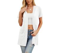 QIXING Womens Summer Cardigan Lightweight Short Sleeve Long Cardigan - Sun Protection, Breathable, Soft Cardigans Perfect for Summer Nights, Office and Dating (White, L)