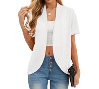 QIXING Womens Summer Lightweight Cardigan - Sun Protection, Breathable, Soft Short Sleeve Cardigans Perfect for Summer Nights, Office and Dating(Short Sleeve White, XL)