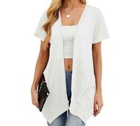 QIXING Womens Summer Lightweight Cardigan - Sun Protection, Breathable, Soft Short Sleeve Cardigans Perfect for Summer Nights, Office and Dating(Long Hem White, XL)