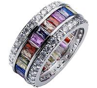 QIXINWANG Women's Eternity Rings | Silver Ladies Rings - Women's Rings | Multicolor Multicolor Ring Size 6-12, Metal, Cubic Zirconia