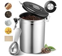 Coffee Canister, 26OZ Airtight Food Storage Containers with Date Tracker & Stainless Steel Scoop, Ground Coffee Bar Accessories also Fits for Bean Flour Tea Sugar Cereal, 8 Labels, Silver