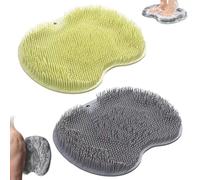 Qixuer 2 Pack Shower Foot Scrubber Mat, Non-Slip Silicone Foot Massager with Suction Cups, 28 * 22cm (Gray & Green)