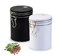 Qixuer 2 Pieces Airtight Coffee Canister, Coffee Storage Jar, Sealed Container, 9.5 * 13.2cm Anti-Moisture Box, One-Way Degassing Valve, Metal, Total Capacity 500g Approx(Black+White)
