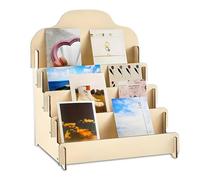 Qixuer 4 Tier Wooden Step Display Stand, Card Display Stand, Postcard Stand, Multi - Layer Storage Rack for Photo Cards, Greeting Cards