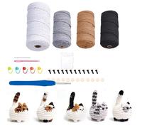 Qixuer Crochet Kit for Beginners Adults, Crochet Animal Kit, 5 Cute Cats Crochet Starter Kit, Gift for Birthdays for Beginners Set Portable Bag Knitting Accessories