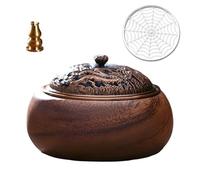 Qixuer Incense Burner, Round Chinese Woodiness Incense Candle Holder with and Metal Lid for Decoration, Meditation, Yoga, Spiritual Decoration