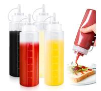 Qixuer Squeeze Bottle, Pack of 4, 360 ml, Transparent Plastic, Squeeze Bottle, Ketchup Dispenser, Dosing Bottle for Ketchup, Salad Sauce, Olive Oil, Grill Sauce