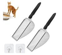 Qixuer Stainless Steel Cat Litter Scoop, 2 Pieces Litter Tray Scoop, Cat Scooper, Sand Sifter 3.8mm Mesh, Black Handle (27 * 10cm)
