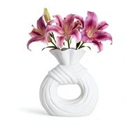 Qixuer Vase Deco, White Ceramic Flower Vases, Circle Vase for Living Room, Wedding, Dinner Table, Party, Office House Decoration