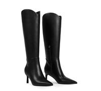 QIY Women Knee High Boots Kitten Heel Pointed Toe Tall Boots Side Zipper Long Fall Boots, A Black, 5 UK