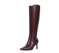 QIY Women Knee High Boots Kitten Heel Pointed Toe Tall Boots Side Zipper Long Fall Boots, A Burgundy, 4 UK