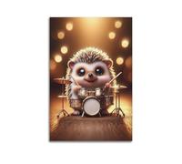 qiyan Animal Poster Cute Hedgehog Baby Playing Drums Poster Canvas Decorative Painting Wall Art Works 08x12inch(20x30cm)